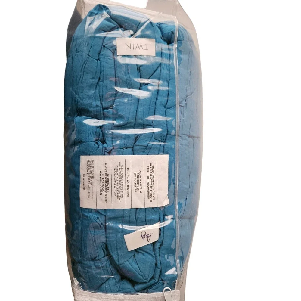 Twin Pickstitch Blue Quilt Bedding Ruched Feminine‎ Cottagecore Cotton Sky New
